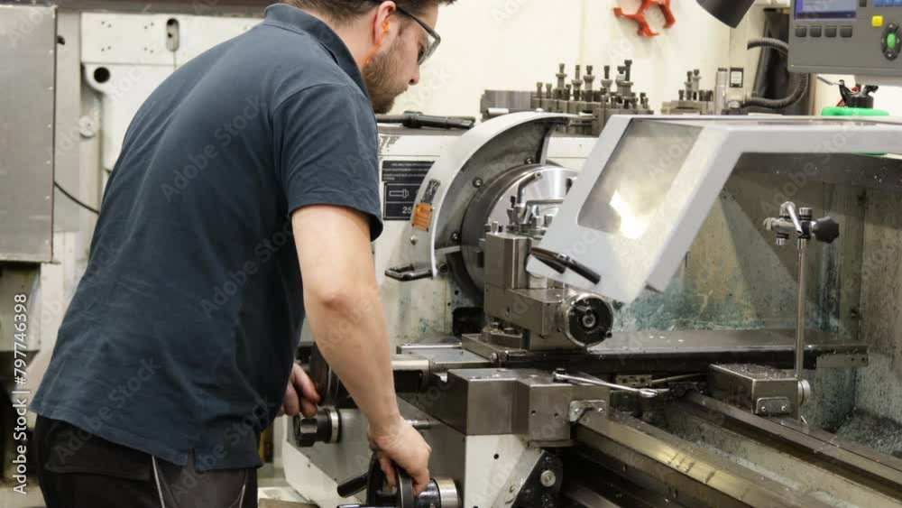 technician working on cnc precision machine inside a factory technician working on cnc precision machine inside a factory