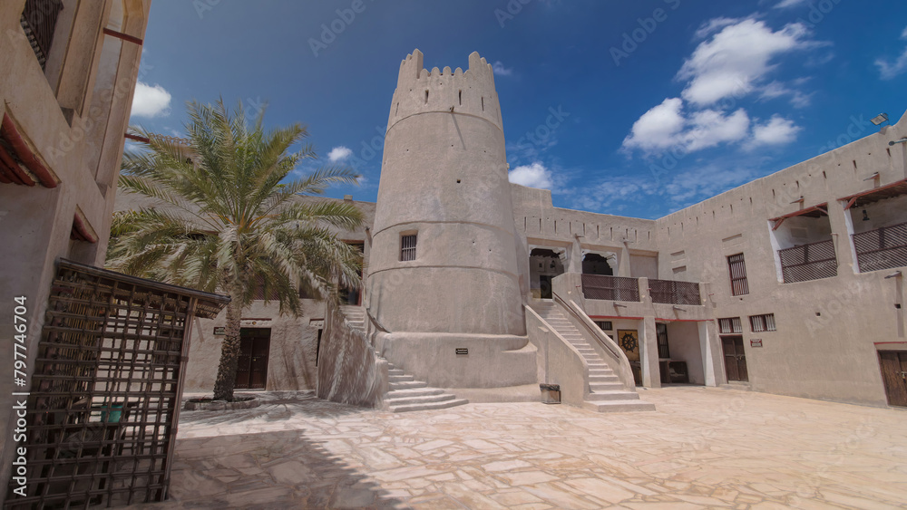 Historic fort at the Museum of Ajman timelapse hyperlapse, United Arab Emirates