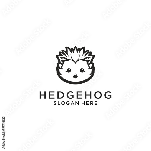 hedgehog logo vector illustration, porcupine silhouette logo template
