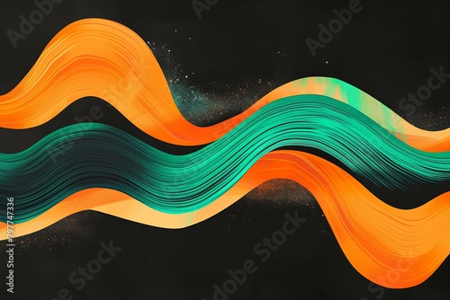 Retro Psychedelic 80s Funk: Vibrant Gradient Wave in Orange and Teal on Black Background