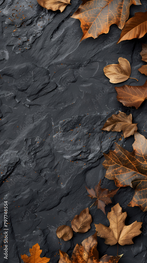 Autumn leaves on black slate background Autumn leaves on black slate background