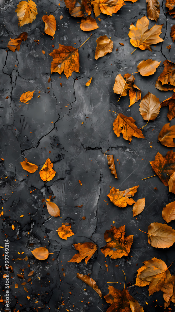 Autumn leaves on black slate background Autumn leaves on black slate background