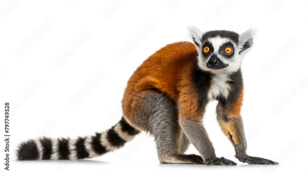 Lemur Äffchen auf vier beinen isoliert auf weißen Hintergrund, Freisteller Lemur Äffchen auf vier beinen isoliert auf weißen Hintergrund, Freisteller