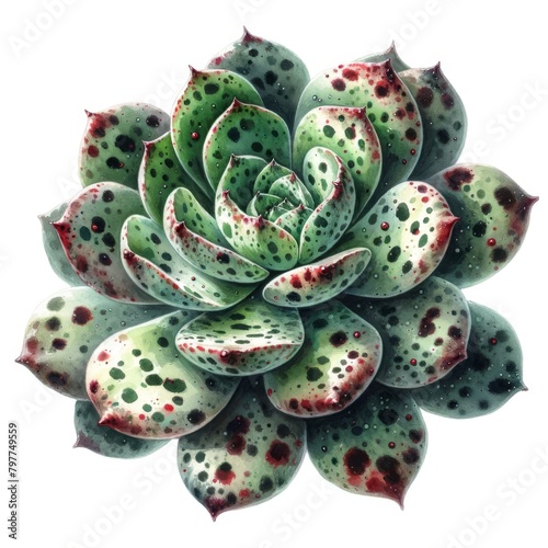 Depiction of Adromischus Maculatus with watercolor strokes highlighting its spotted, oval leaves. photo