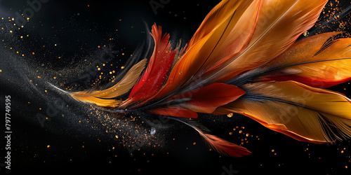 Wunderschöne gefärbte bunte Federn in brillianten Farben im Querformat für Banner, ai generativ photo
