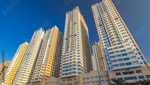 Modern new towers in Ajman timelapse hyperlapse. Cityscape of Ajman.