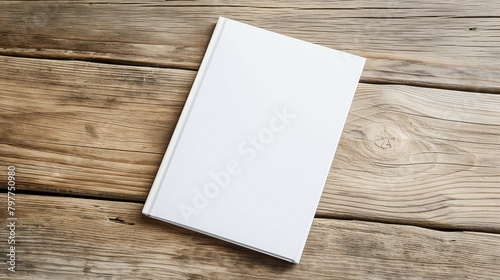 Empty magazine cover mockup template on a wooden table, ready for your design photo