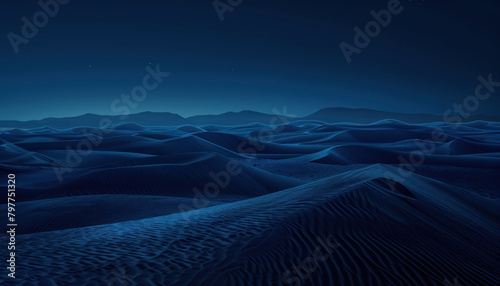  tranquil twilight dunescape with soft sand patterns and distant mountains photo