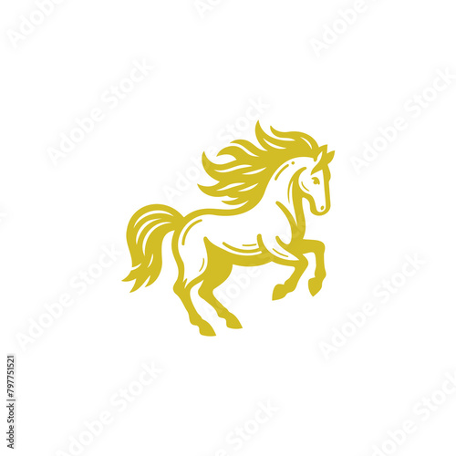 Gold and White Illustration of Running Horse
