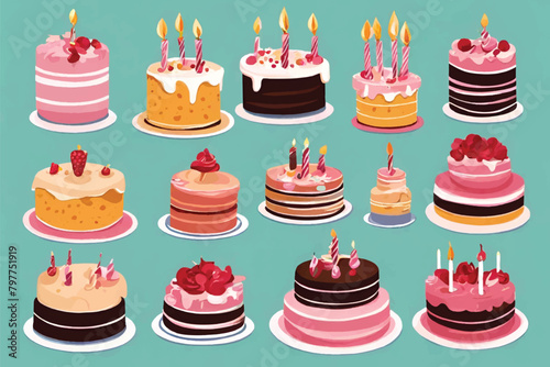 various types of birthday cakes from small to large