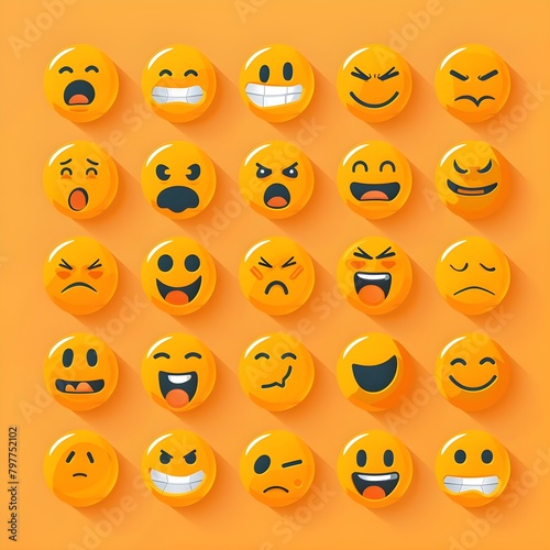 Collection of cute emoticons reaction for social media set of mixed feelings and emoji 