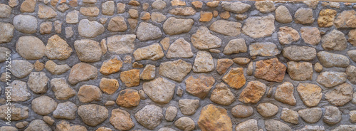 Granite gravel stone rocks flooring pattern surface texture. Close-up of exterior material for design decoration background. Rubble