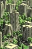 Picture a detailed miniature city captured with a tiltshift lens, showcasing sustainable corporate practices The ecofriendly scene emphasizes clean energy and environmental responsibility, decorated t