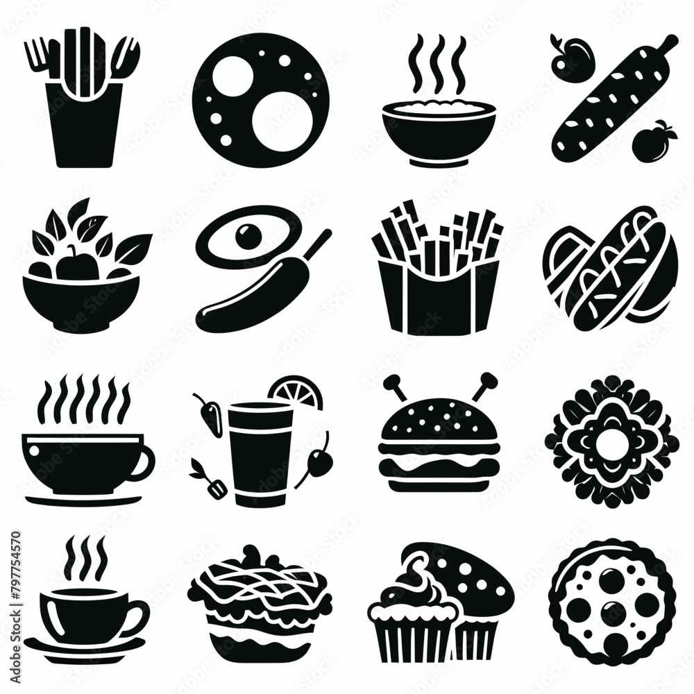  food icon set silhouette vector illustration white background