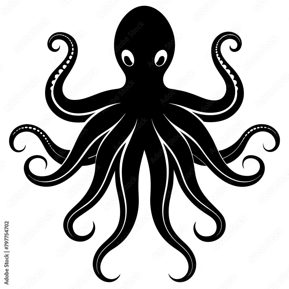 Octopus silhouette vector illustration isolated on white background
Octopus silhouette vector illustration isolated on white background