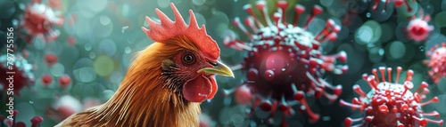 Picture the efforts to control avian bird flu through vaccination and quarantine measures The decoration includes a representation of these control efforts and their role in preventing the spread of t