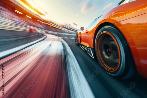 Creative visual metaphor featuring a race car accelerating on a track photo