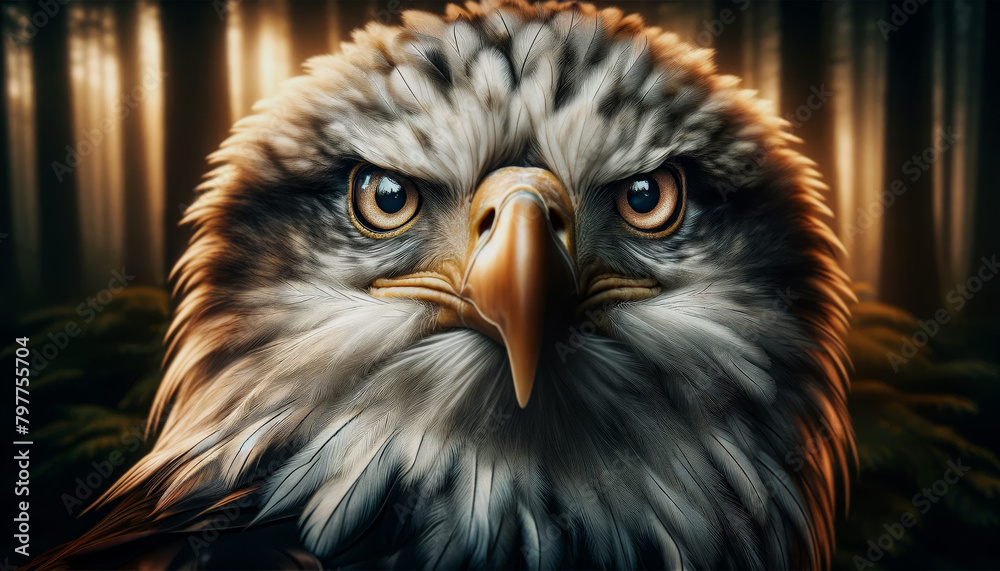 Fototapeta premium AI generated illustration of a close-up portrait of an eagle with meticulous detail with fierce eyes