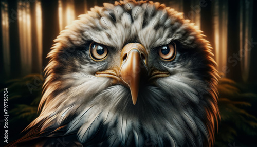 AI generated illustration of a close-up portrait of an eagle with meticulous detail with fierce eyes photo
