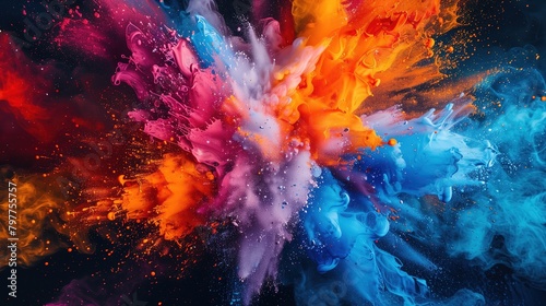 A vibrant explosion of colors splashed across a canvas, resembling an abstract multicolored painting