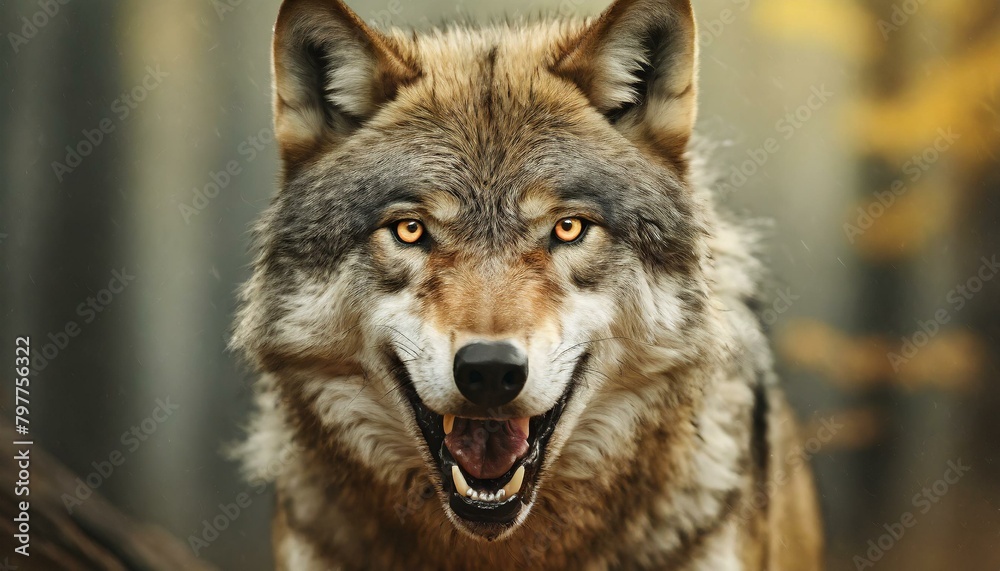 a snarling wolf looking at the camera in its natural habitat a snarling wolf looking at the camera in its natural habitat
