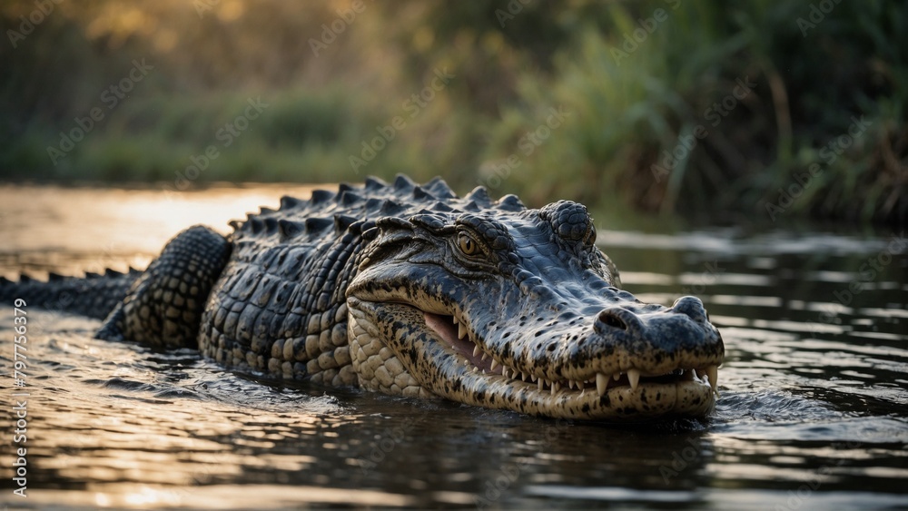 Nile Crocodile in the river, close-up Nile Crocodile in the river, close-up
