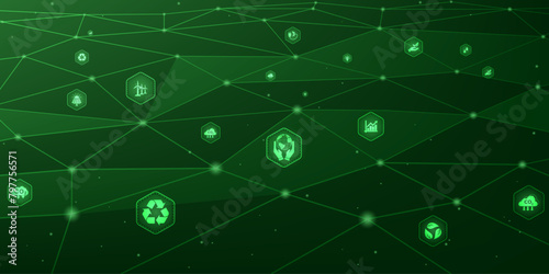 Vector for environmental, business or green investment concepts. Virtual screen with icons on green background use for ads or web banners or whatever. Leave spaces to enter text.