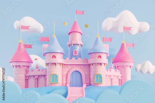 Cute princess castle background architecture building cartoon.