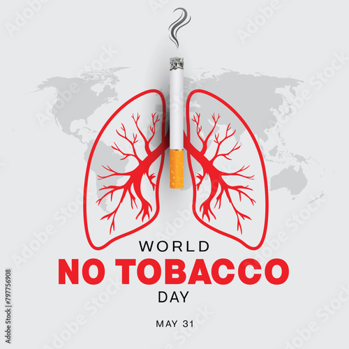 World No Tobacco Day design. It features a cigarette on a lung . Vector illustration.