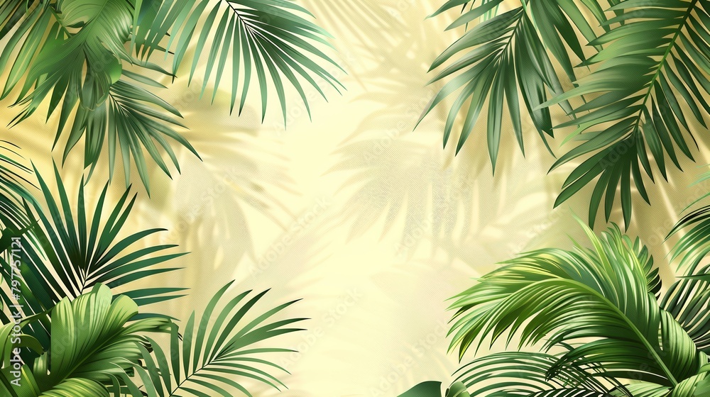 Palm leaves pattern,  light yellow background