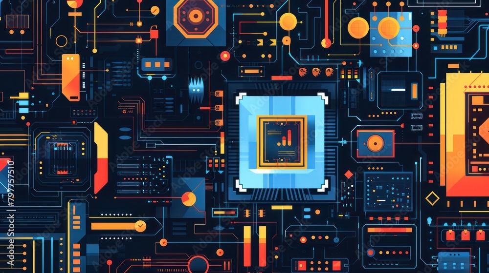 Fototapeta premium AI computer semiconductor circuit board processor technology background 3D design illustration.