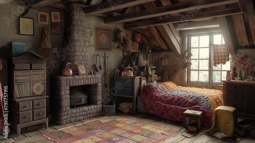 Warm and inviting room featuring a lit fireplace, comfortable bedding, and antique furnishings