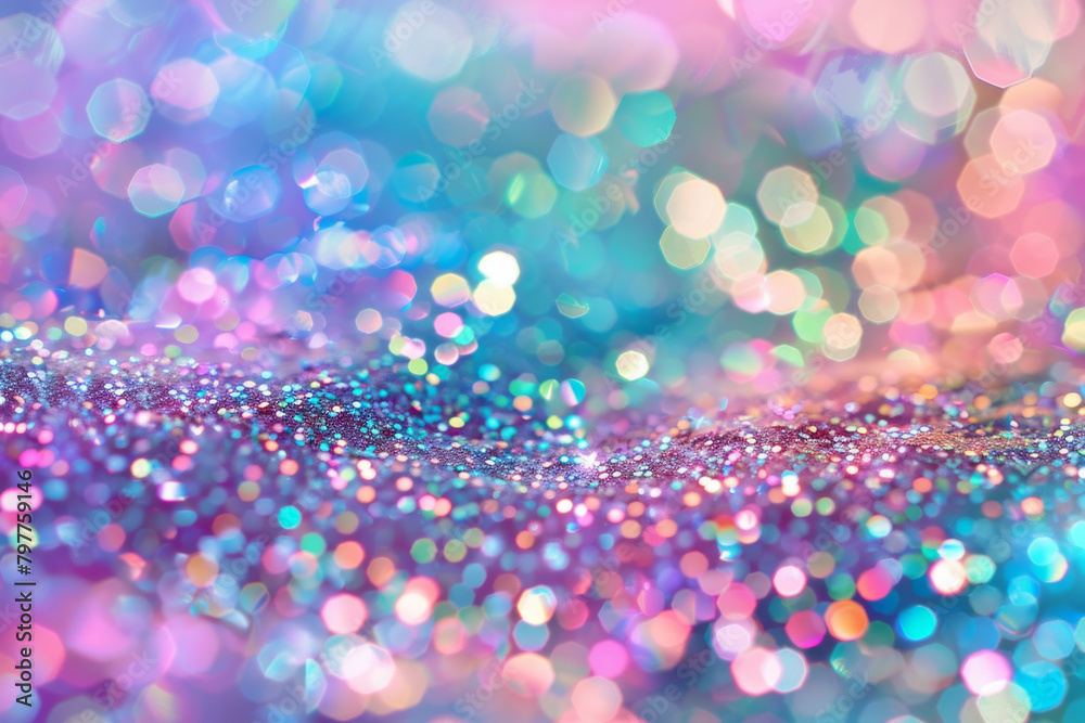 Glitter texture featuring shimmering reflections and rainbow colours. 