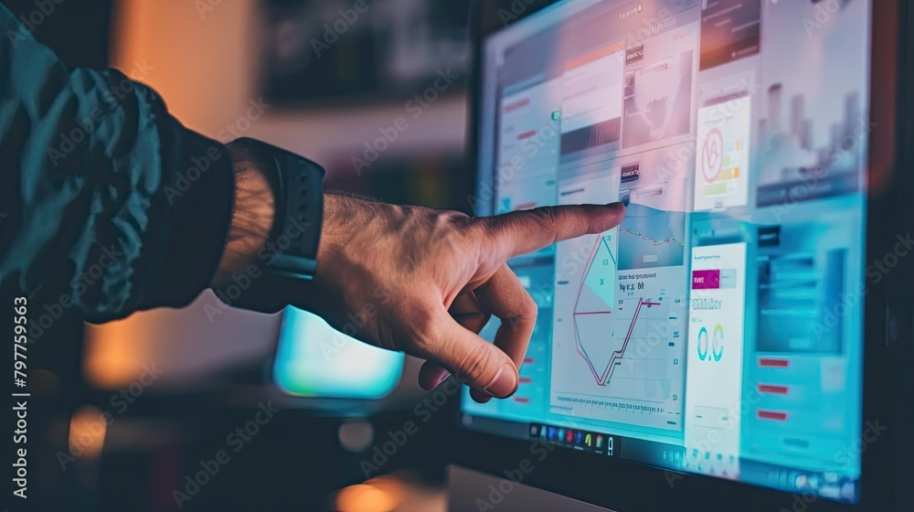 Hand pointing to a computer screen displaying important info Hand pointing to a computer screen displaying important info