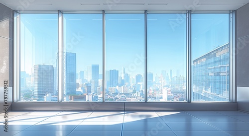 a large window with a city view