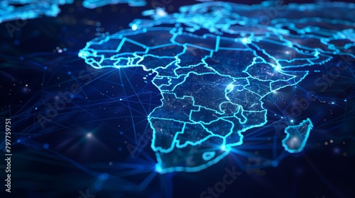 Digital Africa map with blue lines