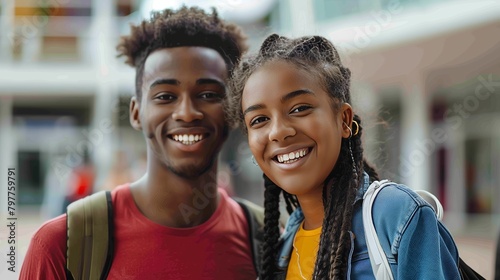 Smiling students in univercity background photo