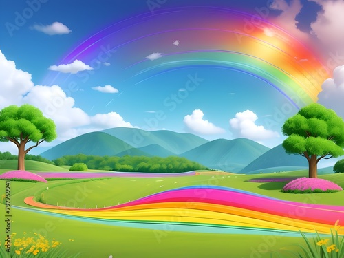 landscape with rainbow and trees