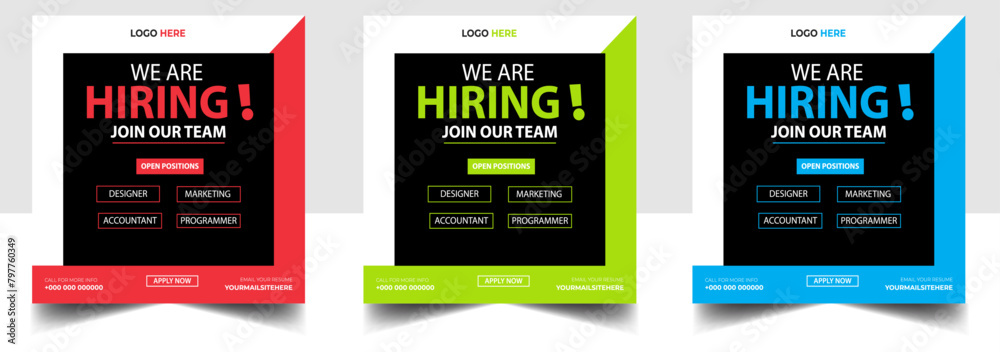 Hiring recruitment open job vacancy design vector social media post banner template or web banner layout
