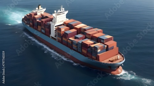 Aerial View Of A Ship Carrying Containers in the Sea. AI that is generative photo