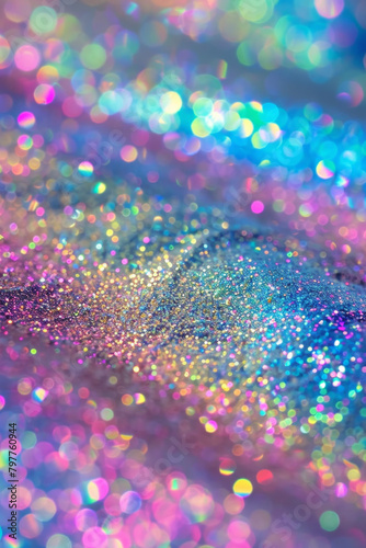 Glitter texture featuring shimmering reflections and rainbow colours.  © grey