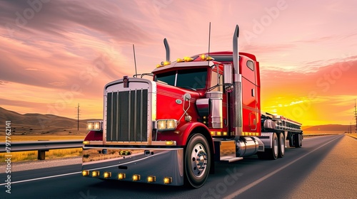 The intricate design of the tractor trailer is on full display, with its sleek lines and robust structure, embodying a perfect blend of form and function.