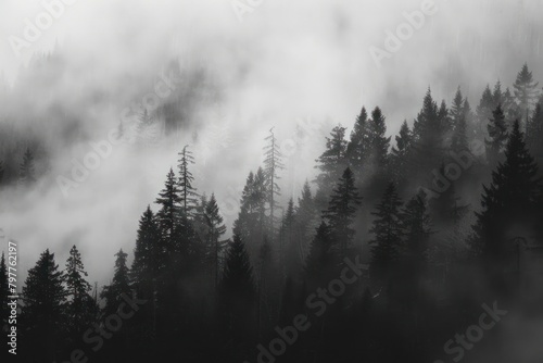 Forest mountain mist tree outdoors. photo