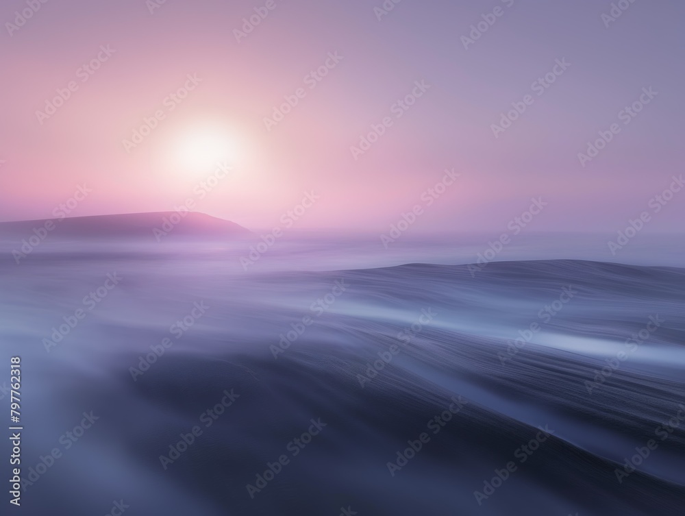 AI generated illustration of the sun setting over rippling waves on water