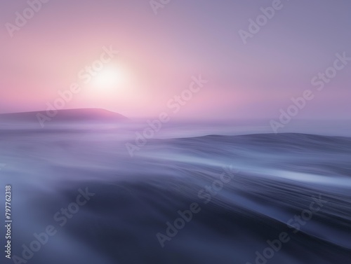 AI generated illustration of the sun setting over rippling waves on water