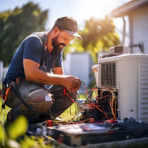 Wallpaper Mural Ac technician repairing ac with kits wearing, Ai Generated Torontodigital.ca