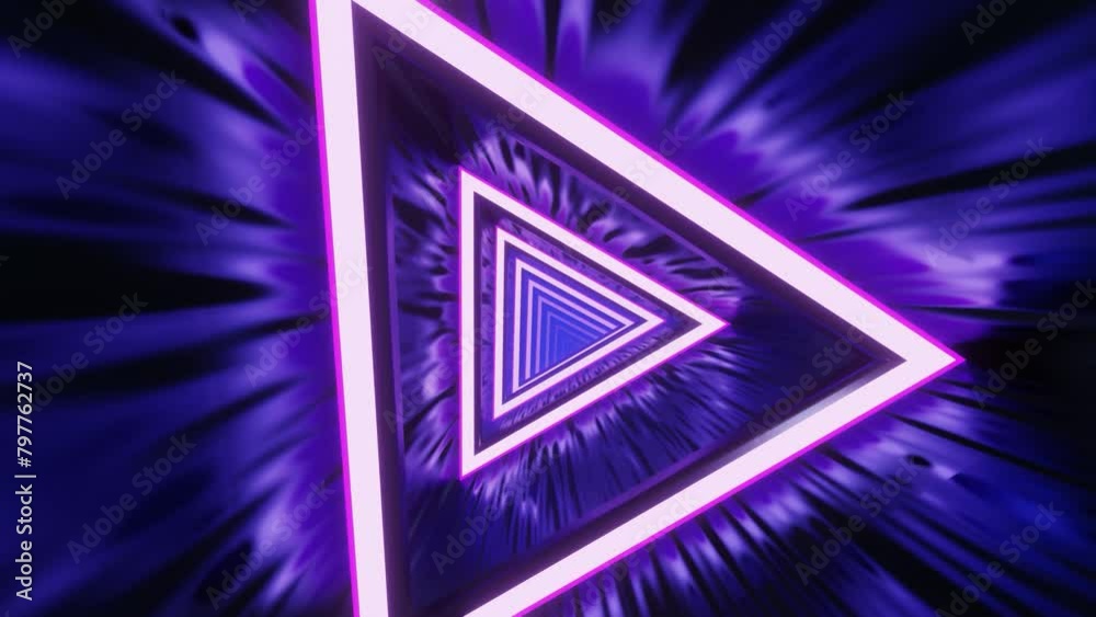 Series of nested purple triangles with bright neon outlines.