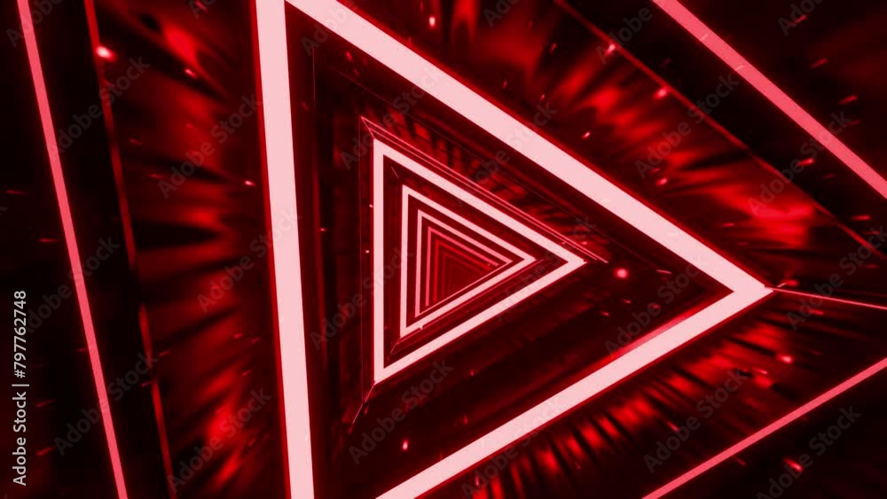 Series of nested red triangles with bright neon outlines.