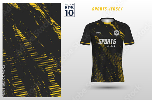 T-shirt sport design template with grunge halftone pattern background for soccer jersey. Sport uniform in front view. Shirt mock up for sport club. Vector Illustration