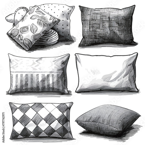 Set of hand drawn pillows. Vector illustration. Isolated on white background.